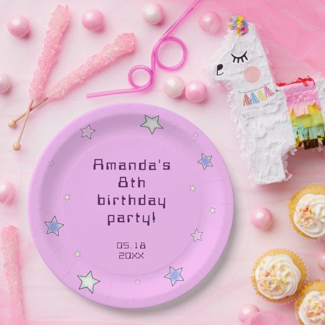 Plato De Papel Cute Retro Pastel Stars Niños Rosa Cumpleaños (Fiesta)
