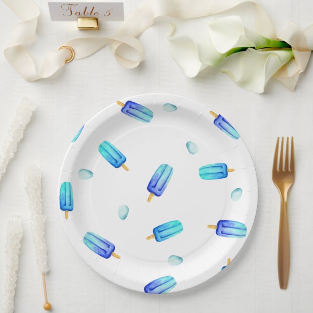 Plato De Papel Cute Romantic Blue popsicle Cumpleaños (Boda)