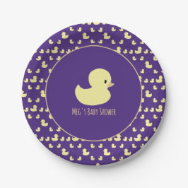 Plato De Papel Cute Rubber Duck Modern Purple Baby Shower