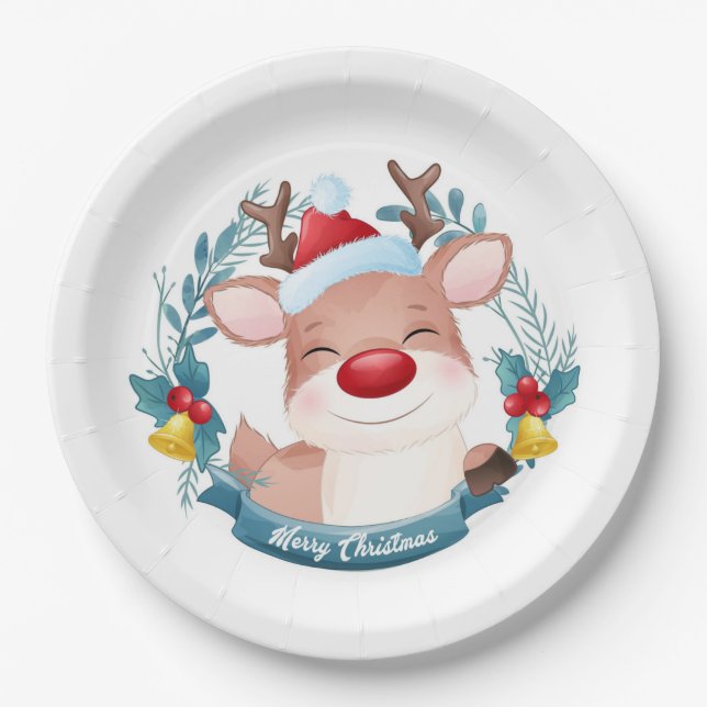 Plato De Papel Cute Rudolph (Anverso)