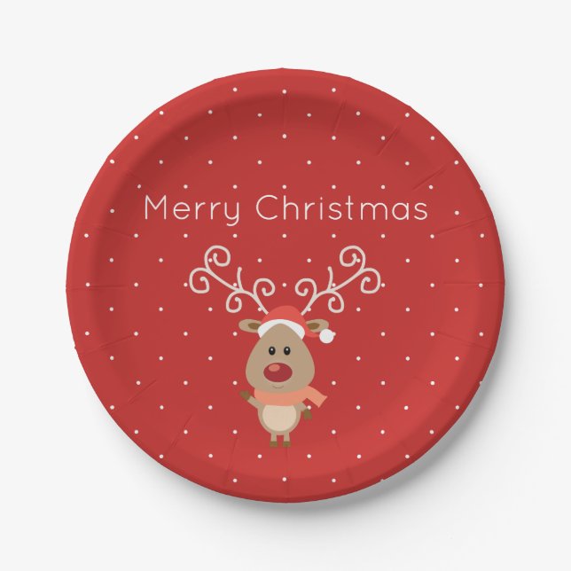 Plato De Papel Cute Rudolph, el personalizado de renos de nariz r (Anverso)