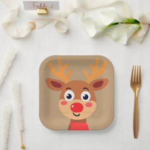 Plato De Papel Cute Rudolph La Placa De Papel De Reno De La Nariz