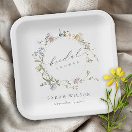 Plato De Papel Cute Rustic Meadow Floral Wreath Brillante Ducha