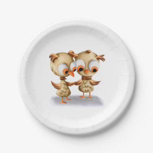 Plato De Papel Cute Rustic Owls Baby Shower