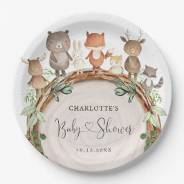 Plato De Papel Cute Rustic Woodland Animals Forest Baby Shower
