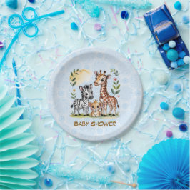 Plato De Papel Cute Safari Animal Trio Boy Baby Shower