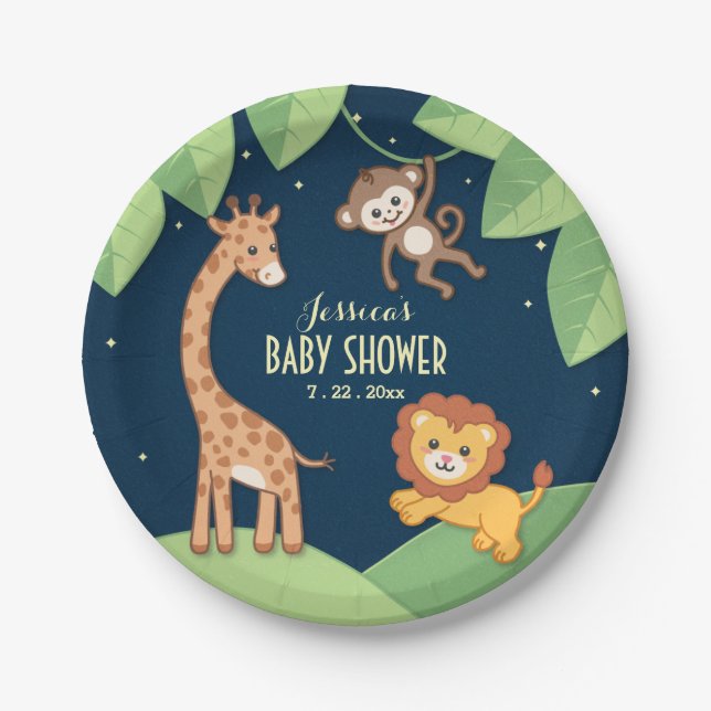 Plato De Papel Cute Safari Animales Personalizados Baby Shower Pl (Anverso)