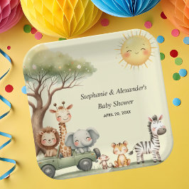 Plato De Papel Cute safari animals gender neutral baby shower