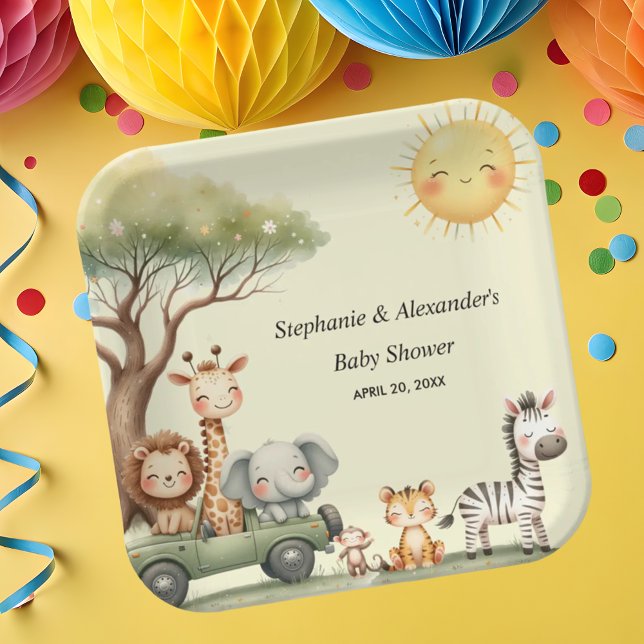 Plato De Papel Cute safari animals gender neutral baby shower (Subido por el creador)