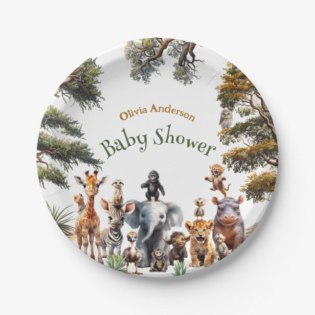 Plato De Papel Cute Safari Animals Placas de papel de Baby Shower (Anverso)