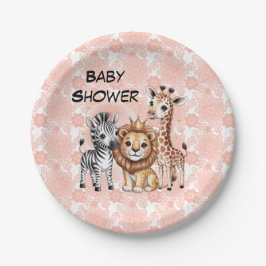 Plato De Papel Cute Safari Animals With Pink Florals