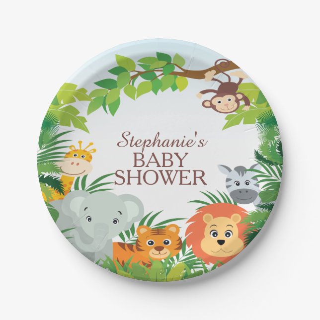 Plato De Papel Cute Safari Jungle Baby Shower Plate (Anverso)