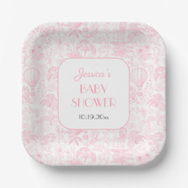 Plato De Papel Cute Safari Toile de Jouy Pink Baby Shower