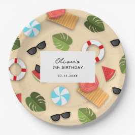Plato De Papel Cute Sandy Beach Summer Fun Papel de cumpleaños