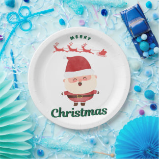 Plato De Papel Cute Santa