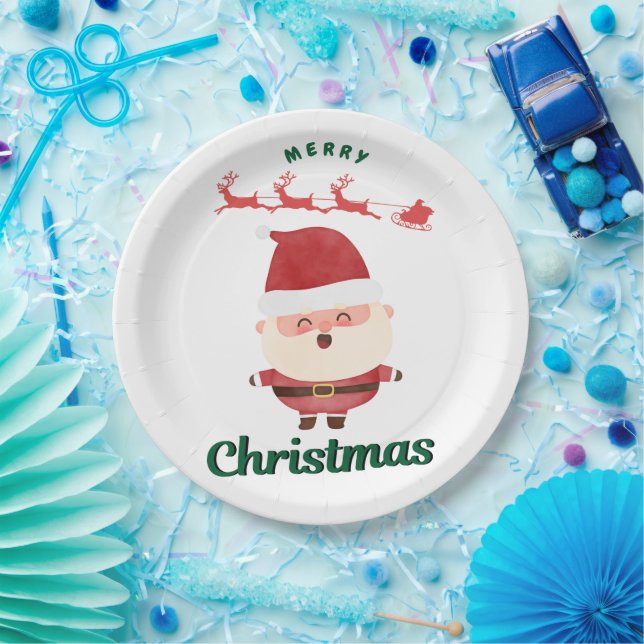 Plato De Papel Cute Santa (Fiesta)