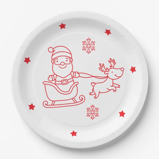 Plato De Papel Cute Santa and Reindeer Christmas (Anverso)