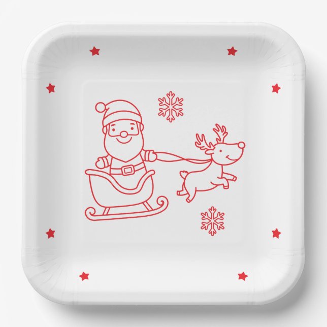 Plato De Papel Cute Santa and Reindeer Christmas square (Anverso)