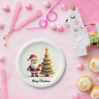 Plato De Papel Cute Santa Christmas Plates