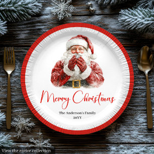 Plato De Papel Cute Santa Claus Kids Festivo Merry Christmas
