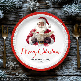 Plato De Papel Cute Santa Claus Kids Watercolor Holiday Dinner