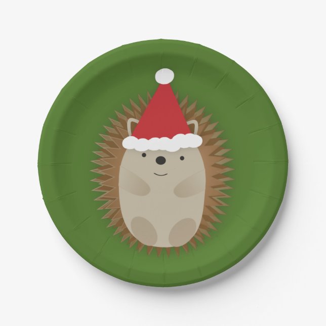 Plato De Papel Cute Santa Hedgehog (Anverso)