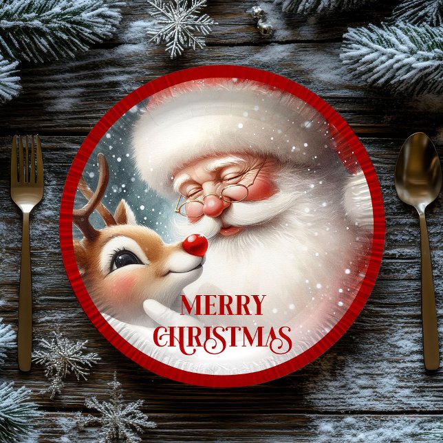 Plato De Papel Cute Santa Rudolph Christmas Party Paper Plates (Cute Santa Rudolph Christmas Party Paper Plates)