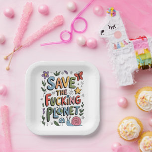 Plato De Papel Cute Save the Planet Environmental Ecowarrier