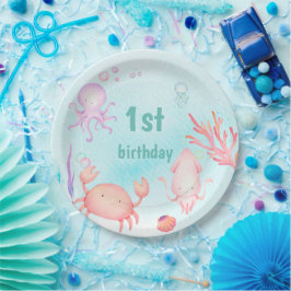 Plato De Papel Cute sea・mundo Birthday Party
