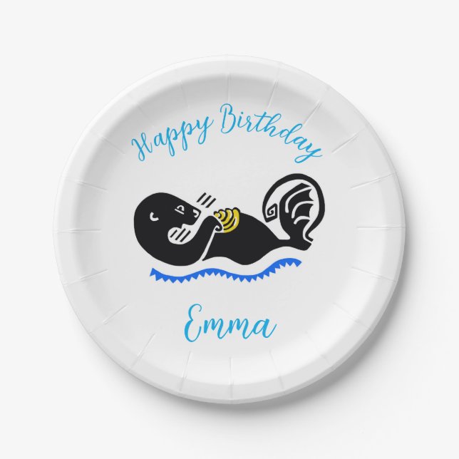 Plato De Papel Cute Sea OTTER - Feliz cumpleaños - fiesta (Anverso)