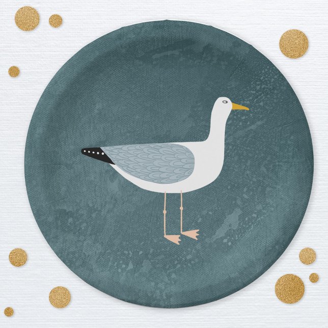 Plato De Papel Cute Seagull Nautical (Fun seagull bird nautical themed party paper plate)