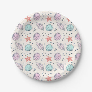 Plato De Papel Cute Seashell Shellebrate Papel de cumpleaños