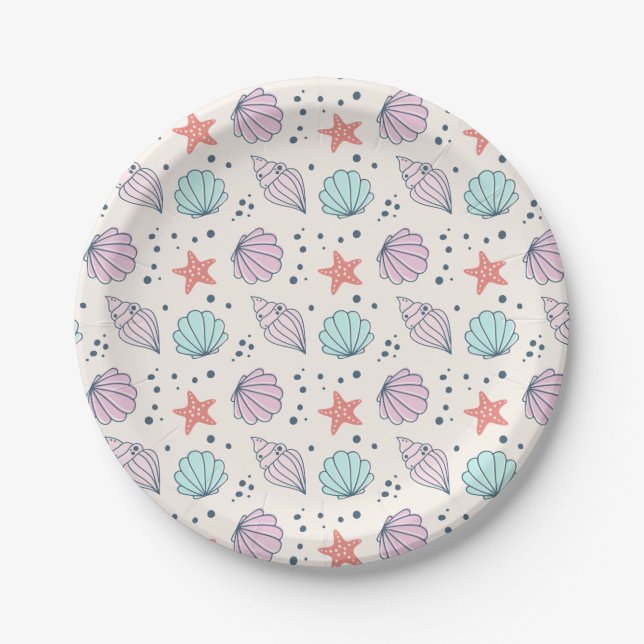 Plato De Papel Cute Seashell Shellebrate Papel de cumpleaños (Anverso)