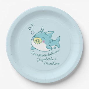 Plato De Papel Cute Shark Baby Shower Kawaii