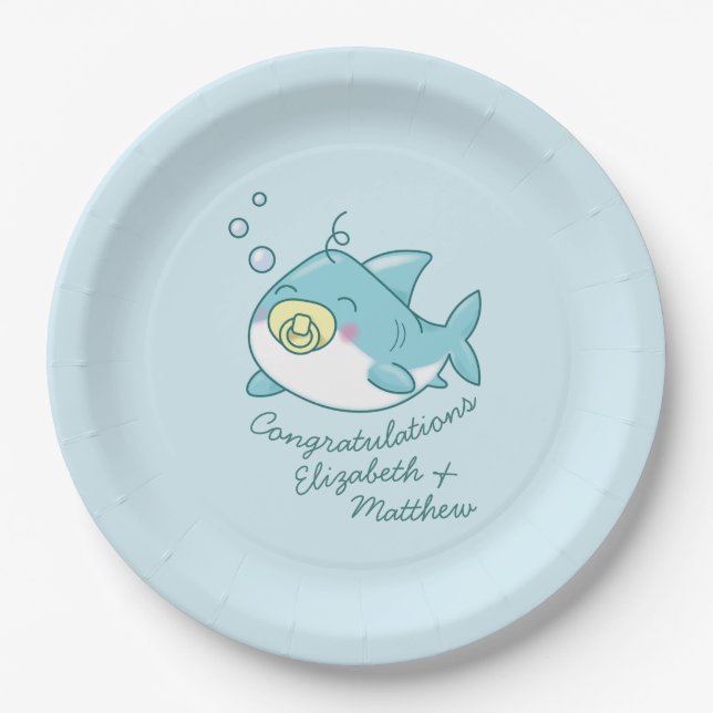 Plato De Papel Cute Shark Baby Shower Kawaii (Anverso)