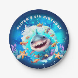 Plato De Papel Cute Shark Boy Birday Party