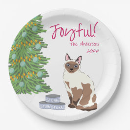 Plato De Papel Cute Siamese Cat with Tuna Joyful Christmas