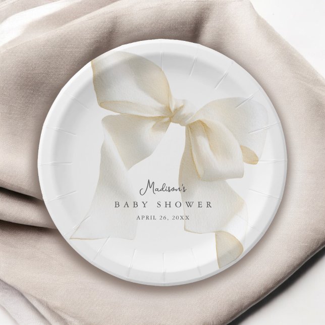 Plato De Papel Cute Simple Ivory Bow Baby Shower (Subido por el creador)