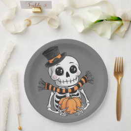 Plato De Papel Cute Skeleton Ilustracion Placa de papel