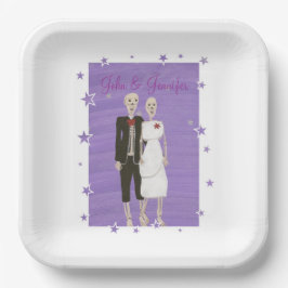Plato De Papel Cute Skeletons Lavender Stars Halloween Boda