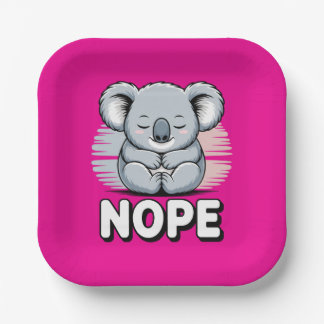 Plato De Papel Cute Sleeping Koala “Nope” Funny Cartoon