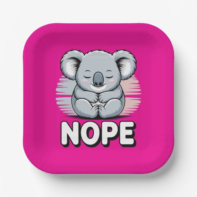 Plato De Papel Cute Sleeping Koala “Nope” Funny Cartoon (Anverso)