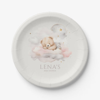 Plato De Papel Cute Sleeping Teddy Bear Baby Shower