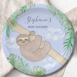 Plato De Papel Cute Sloth Boy Baby Shower