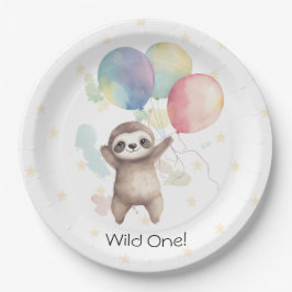 Plato De Papel Cute Sloth Watercolor Globos salvaje un cumpleaños