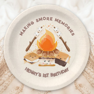 Plato De Papel Cute S'more Fun Campfire 1ª Placas de papel de cum