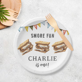 Plato De Papel Cute Smores Camping Rústico Primer Cumpleaños