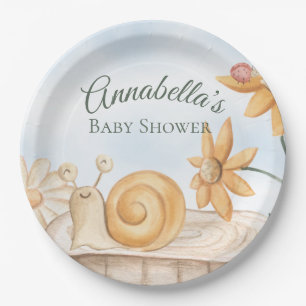 Plato De Papel Cute Snail and Ladybug Garden Tema Baby Shower
