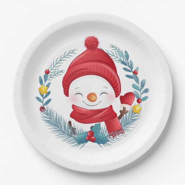 Plato De Papel Cute Snowman (Anverso)
