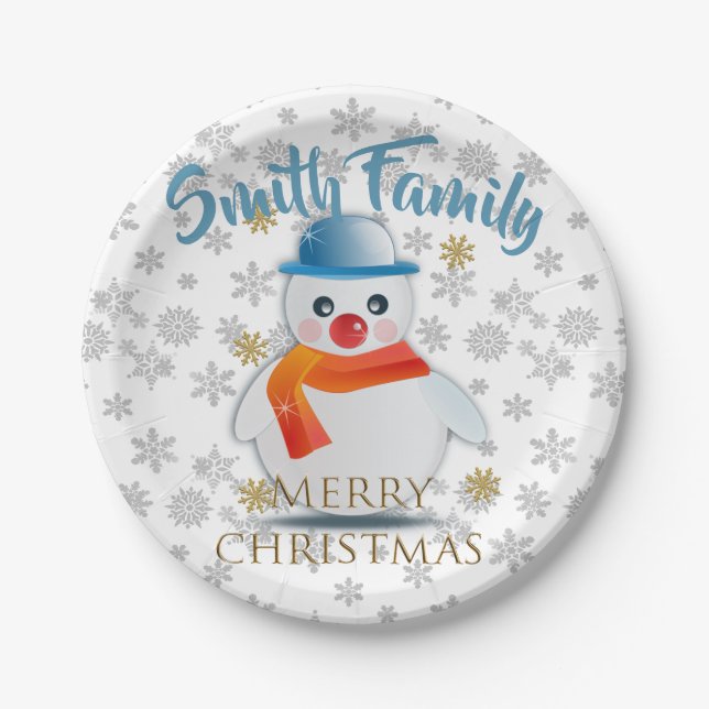 Plato De Papel Cute Snowman (Anverso)